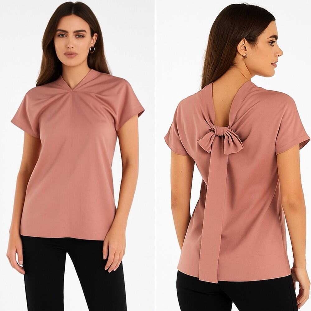 MARNI Blouse Top Shappe Silk Toile Apricot Short Cap Sleeve Tie Size Small NEW